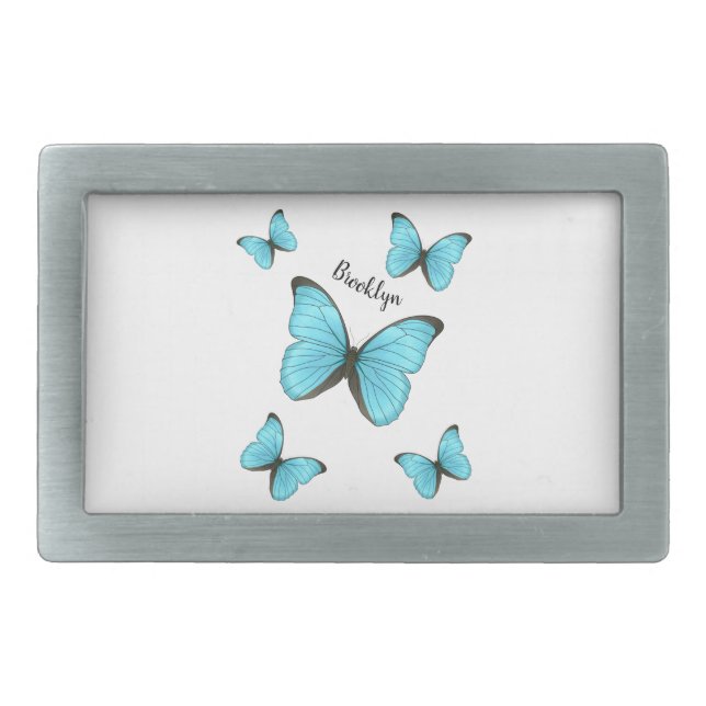 Morpho butterflies cartoon illustration belt buckle (Front)