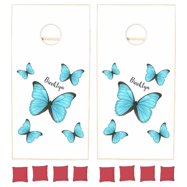 Morpho butterflies cartoon illustration cornhole set (Set)