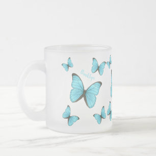 Morpho butterflies cartoon illustration  frosted glass coffee mug