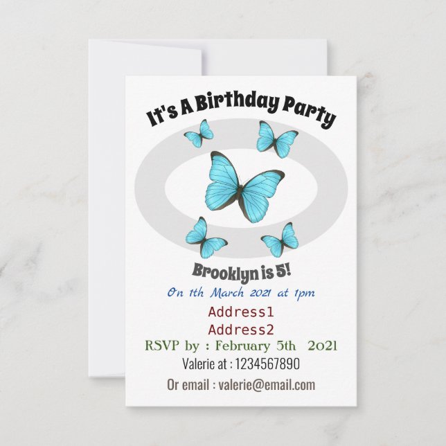 Morpho butterflies cartoon illustration  invitation (Front)