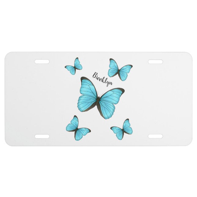 Morpho butterflies cartoon illustration license plate (Front)