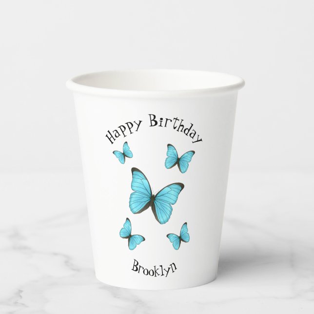 Morpho butterflies cartoon illustration  paper cups (Front)