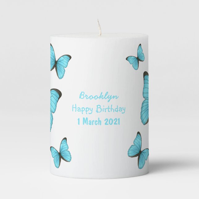 Morpho butterflies cartoon illustration  pillar candle (Front)