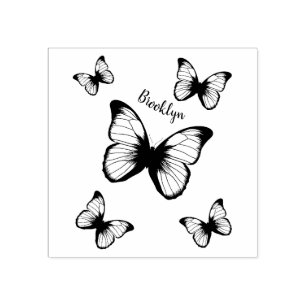 Morpho butterflies cartoon illustration rubber stamp