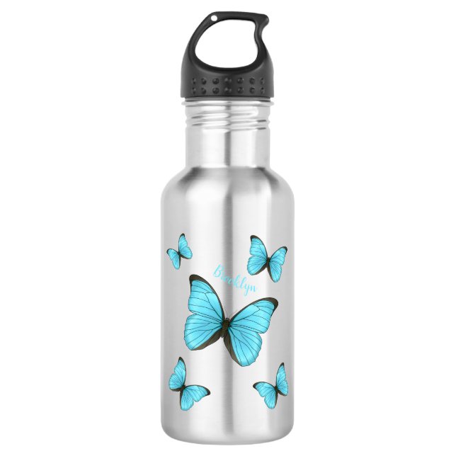 Morpho butterflies cartoon illustration  stainless steel water bottle (Front)