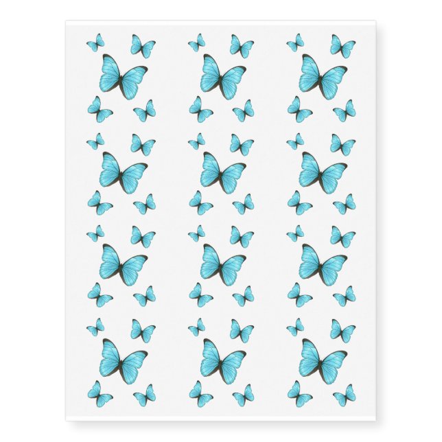 Morpho butterflies cartoon illustration  temporary tattoos (Front)