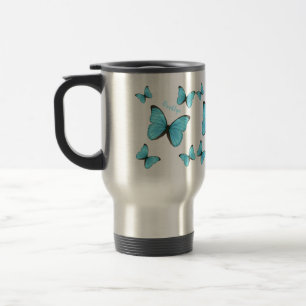 Morpho butterflies cartoon illustration travel mug