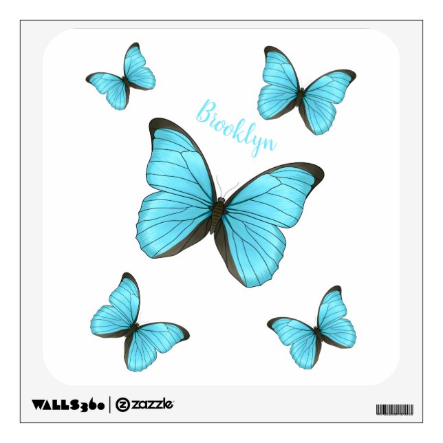 Morpho butterflies cartoon illustration wall decal (Front)