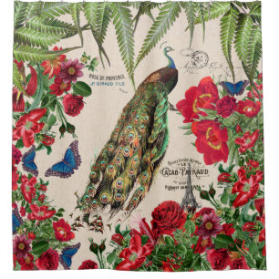 Morpho Butterflies Peacock Flowers Shower Curtain