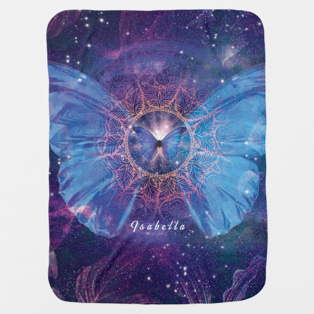 Morpho butterfly / Galaxy Mandala  Baby Blanket (Front)