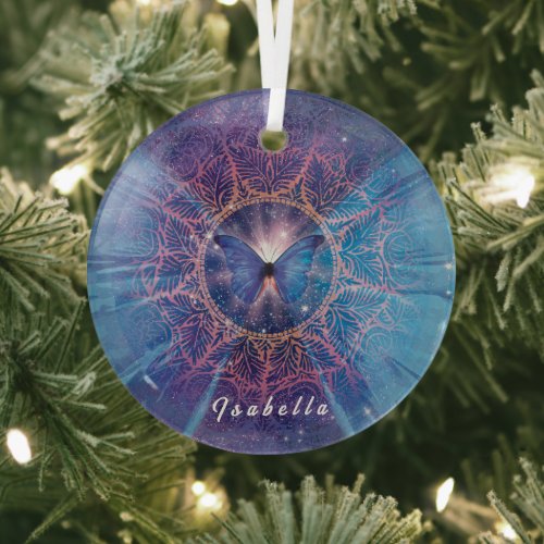 Morpho butterfly / Galaxy Mandala  Paper Coaster Glass Ornament