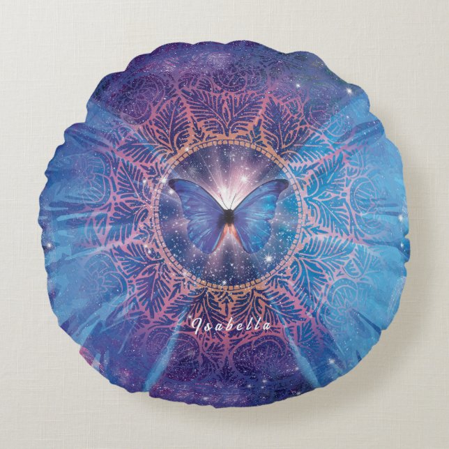 Morpho butterfly / Galaxy Mandala  Round Pillow (Front)