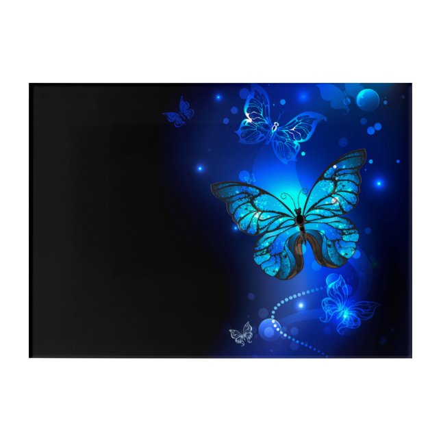 Morpho Butterfly in the Dark Background Acrylic Print (Front)