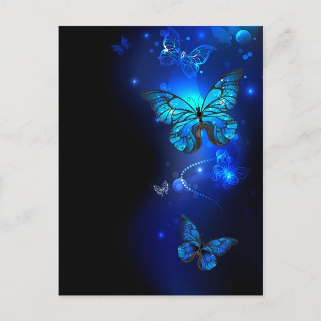 Morpho Butterfly in the Dark Background Announcement Postcard (Front)