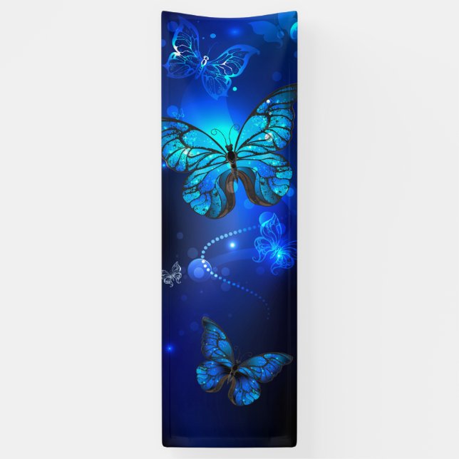 Morpho Butterfly in the Dark Background Banner (Vertical)