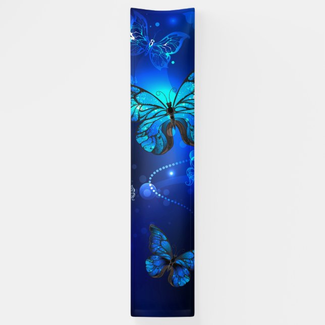 Morpho Butterfly in the Dark Background Banner (Vertical)