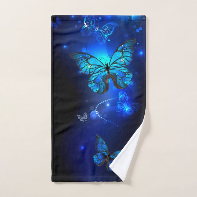 Morpho Butterfly in the Dark Background Bath Towel Set (Hand Towel)