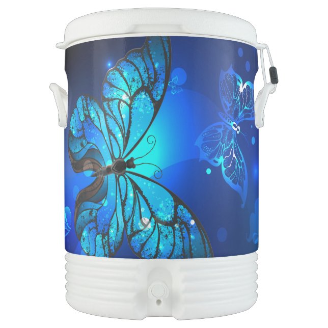 Morpho Butterfly in the Dark Background Beverage Cooler (Front)