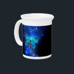 Morpho Butterfly in the Dark Background Beverage Pitcher<br><div class="desc">blue,  glowing butterflies morpho on a dark background. Morpho. Design with butterflies.</div>
