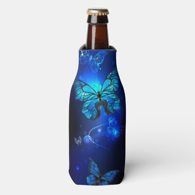 Morpho Butterfly in the Dark Background Bottle Cooler (Bottle Front)