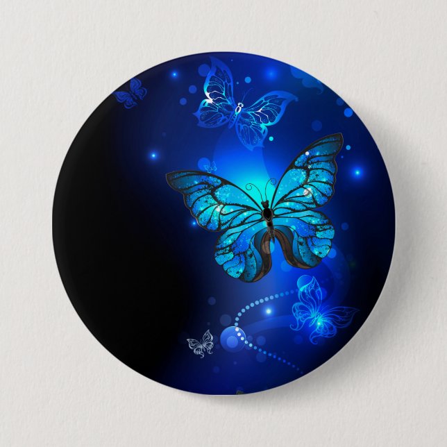 Morpho Butterfly in the Dark Background Button (Front)