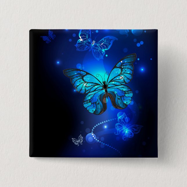 Morpho Butterfly in the Dark Background Button (Front)