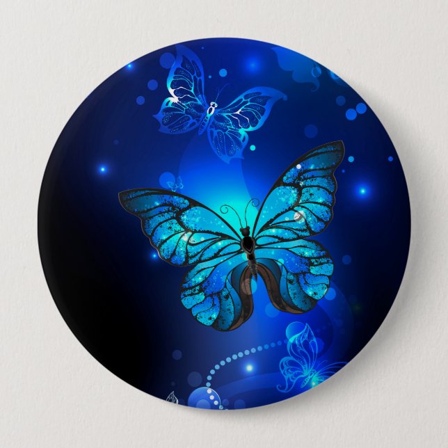 Morpho Butterfly in the Dark Background Button (Front)