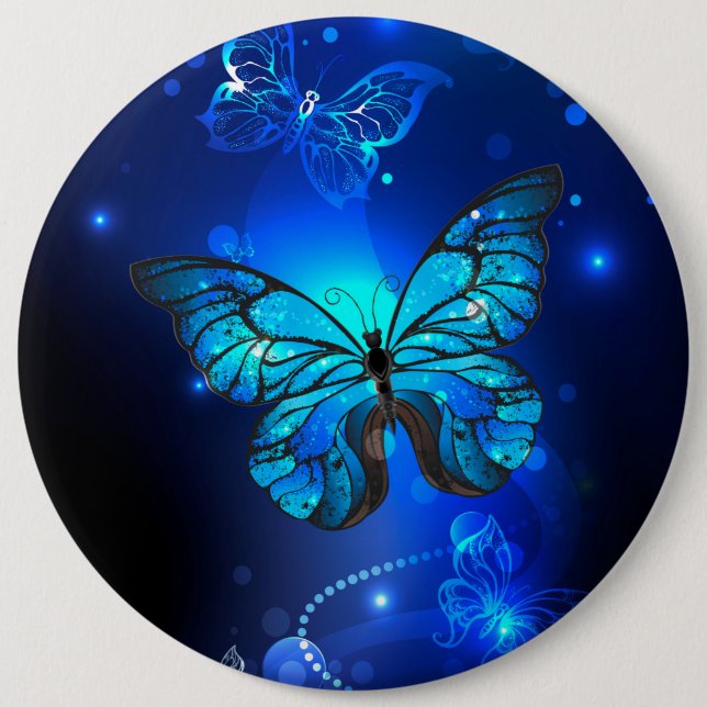 Morpho Butterfly in the Dark Background Button (Front)