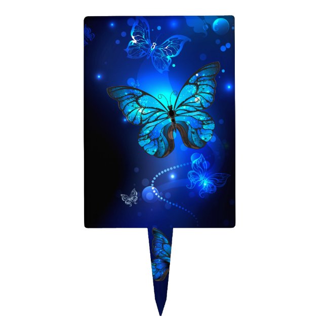 Morpho Butterfly in the Dark Background Cake Topper (Front)