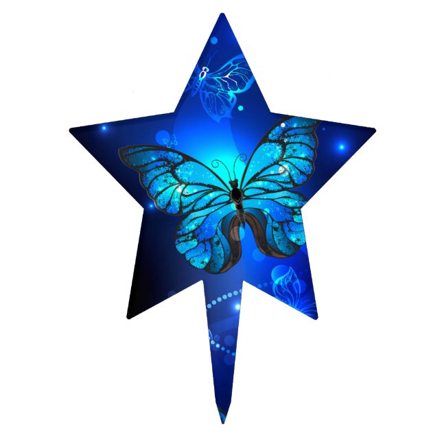 Morpho Butterfly in the Dark Background Cake Topper (Front)