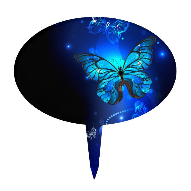 Morpho Butterfly in the Dark Background Cake Topper (Front)