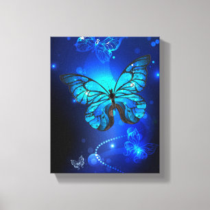 Morpho Butterfly in the Dark Background Canvas Print