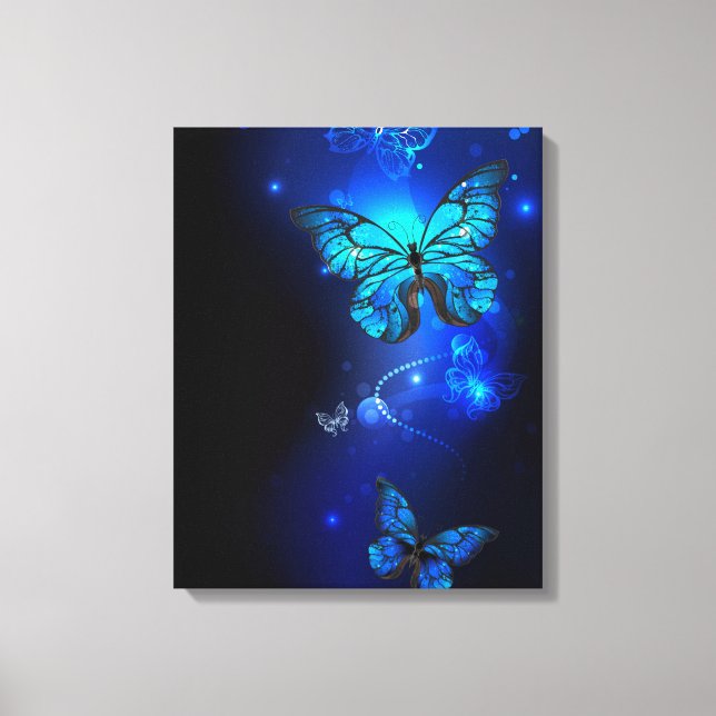 Morpho Butterfly in the Dark Background Canvas Print (Front)