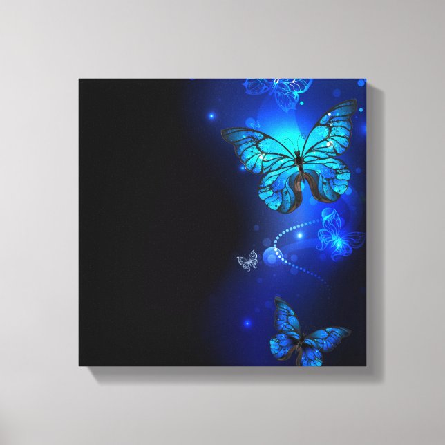 Morpho Butterfly in the Dark Background Canvas Print (Front)