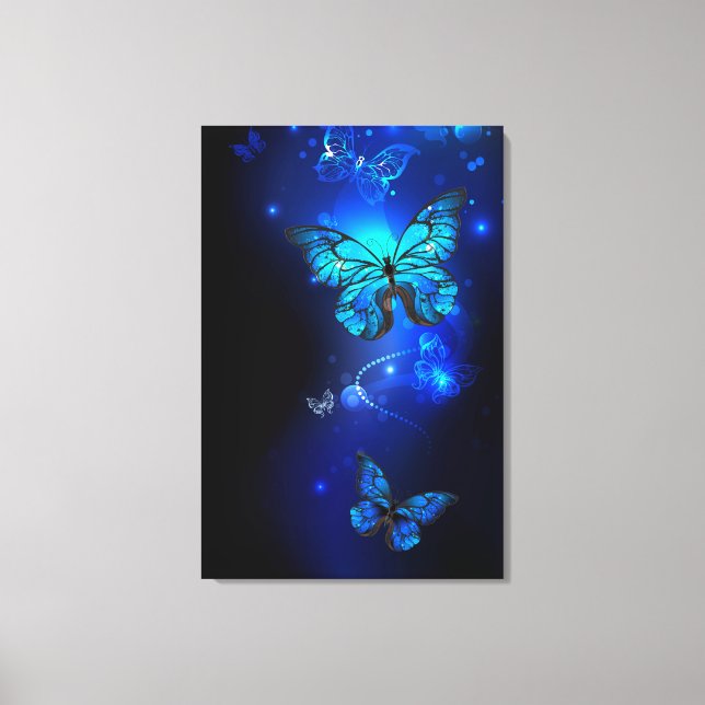 Morpho Butterfly in the Dark Background Canvas Print (Front)