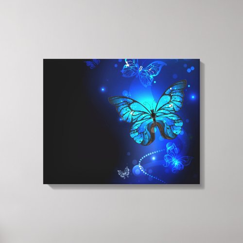 Morpho Butterfly in the Dark Background Canvas Print