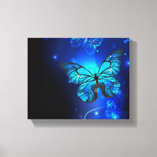 Morpho Butterfly in the Dark Background Canvas Print