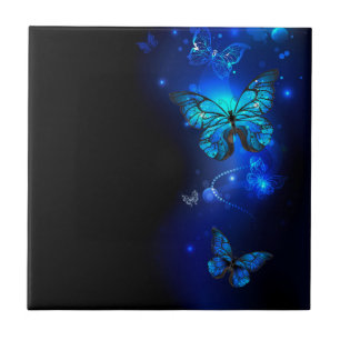 Morpho Butterfly in the Dark Background Ceramic Tile