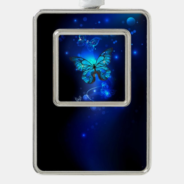 Morpho Butterfly in the Dark Background Christmas Ornament (Front)