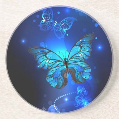 Morpho Butterfly in the Dark Background Coaster