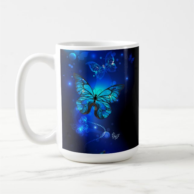 Morpho Butterfly in the Dark Background Coffee Mug (Left)