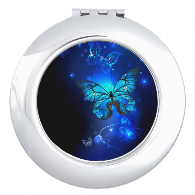Morpho Butterfly in the Dark Background Compact Mirror (Front)