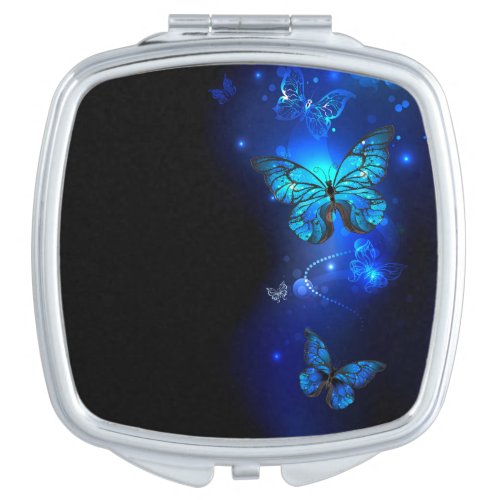 Morpho Butterfly in the Dark Background Compact Mirror