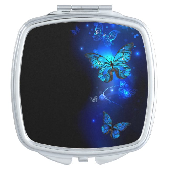Morpho Butterfly in the Dark Background Compact Mirror (Front)