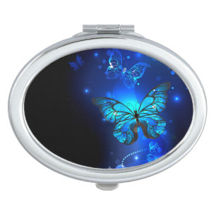 Morpho Butterfly in the Dark Background Compact Mirror