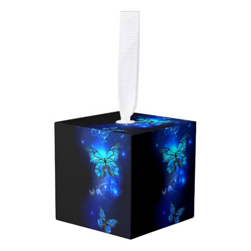 Morpho Butterfly in the Dark Background Cube Ornament