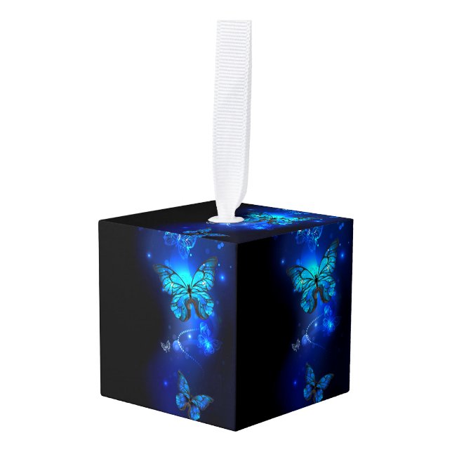 Morpho Butterfly in the Dark Background Cube Ornament (Front Angled)
