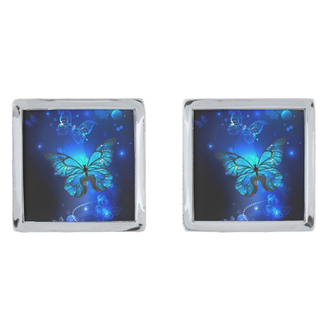 Morpho Butterfly in the Dark Background Cufflinks (Front)
