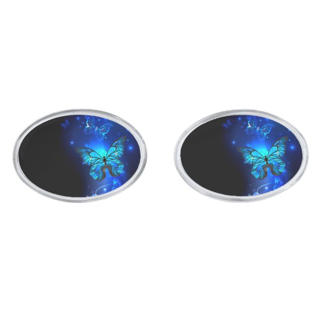 Morpho Butterfly in the Dark Background Cufflinks (Front)