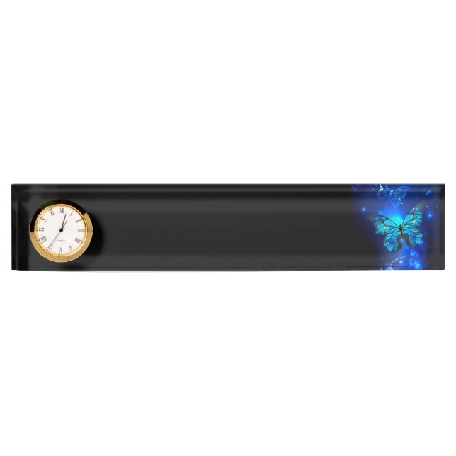 Morpho Butterfly in the Dark Background Desk Name Plate (Front)